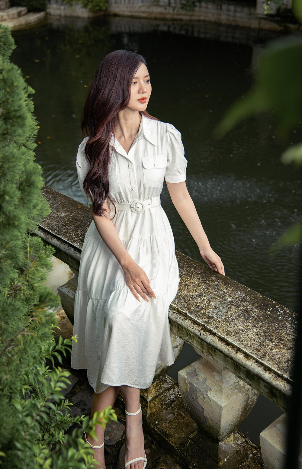 Đầm sơ mi dáng xòe công sở phối thắt eo HL25-06