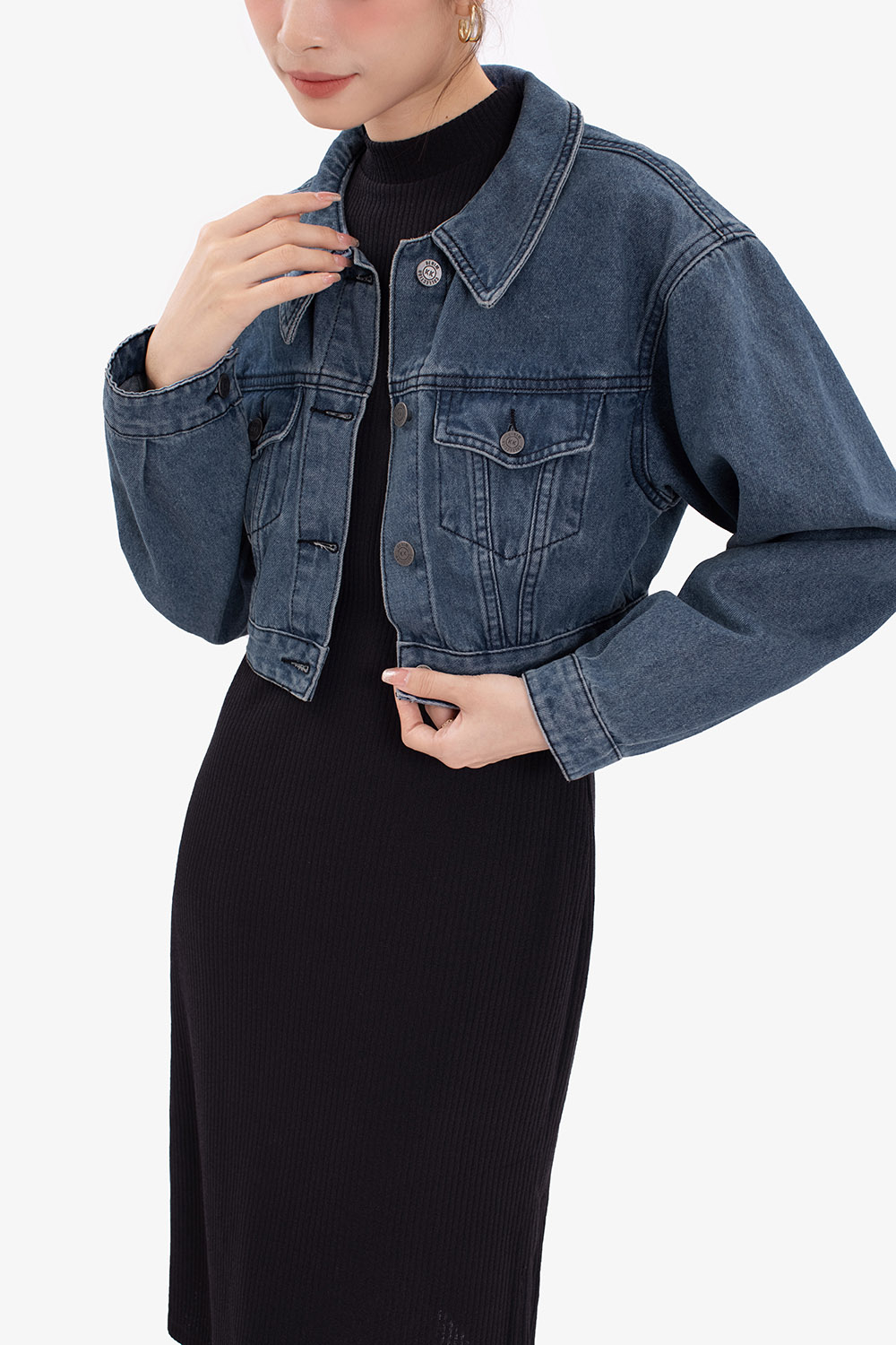 Áo khoác jeans nữ dáng lửng tay dài