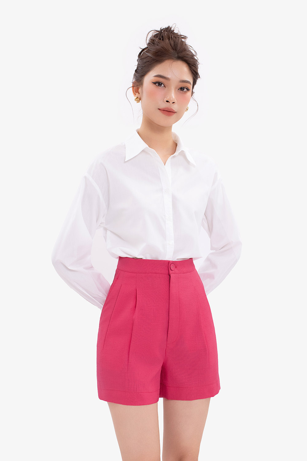 Quần short nữ màu hồng túi chéo