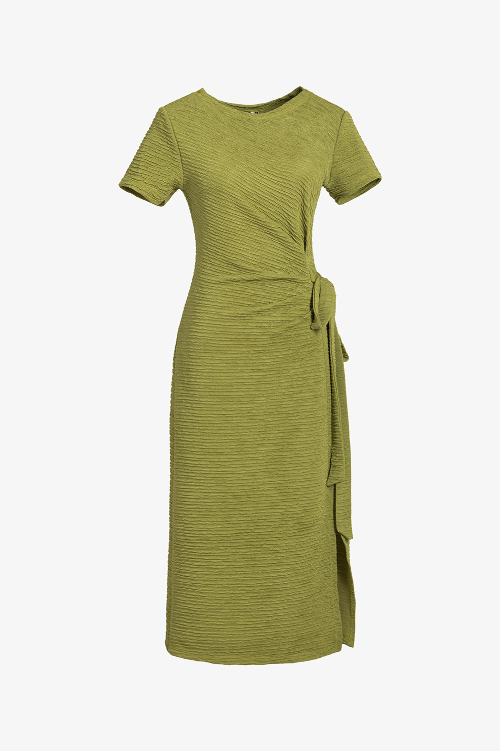 Đầm thun tay ngắn cổ tròn thắt nơ eo