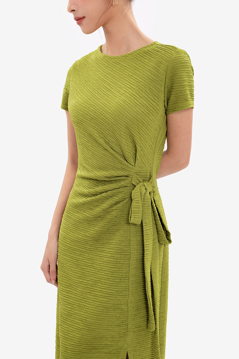 Đầm thun tay ngắn cổ tròn thắt nơ eo