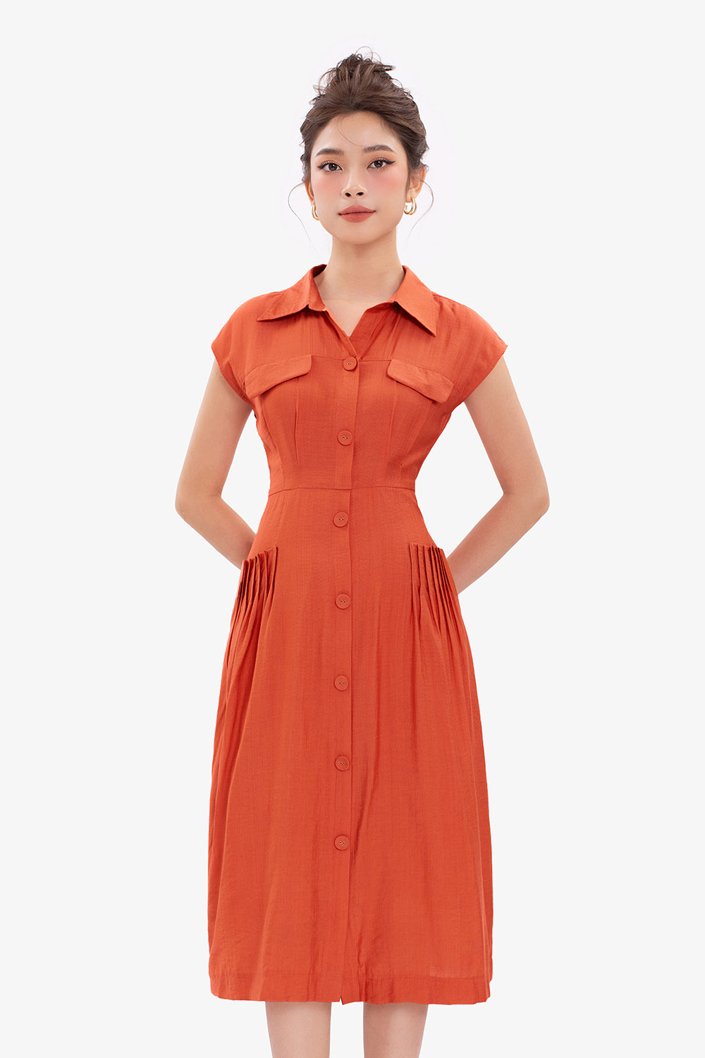 Đầm chữ A sát nách cổ sơ mi