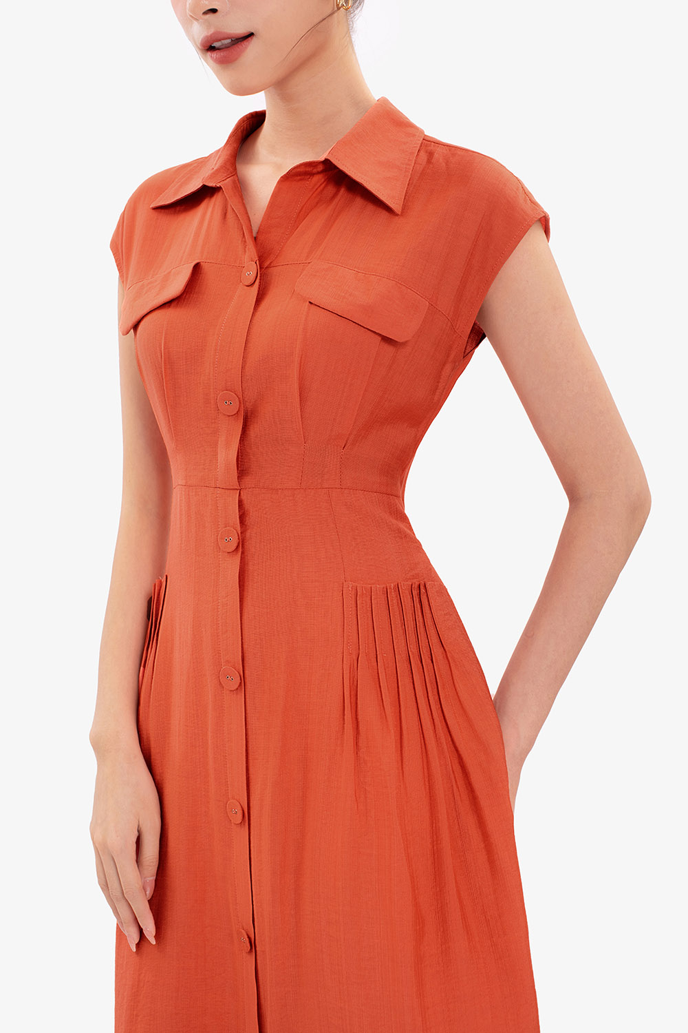 Đầm chữ A sát nách cổ sơ mi