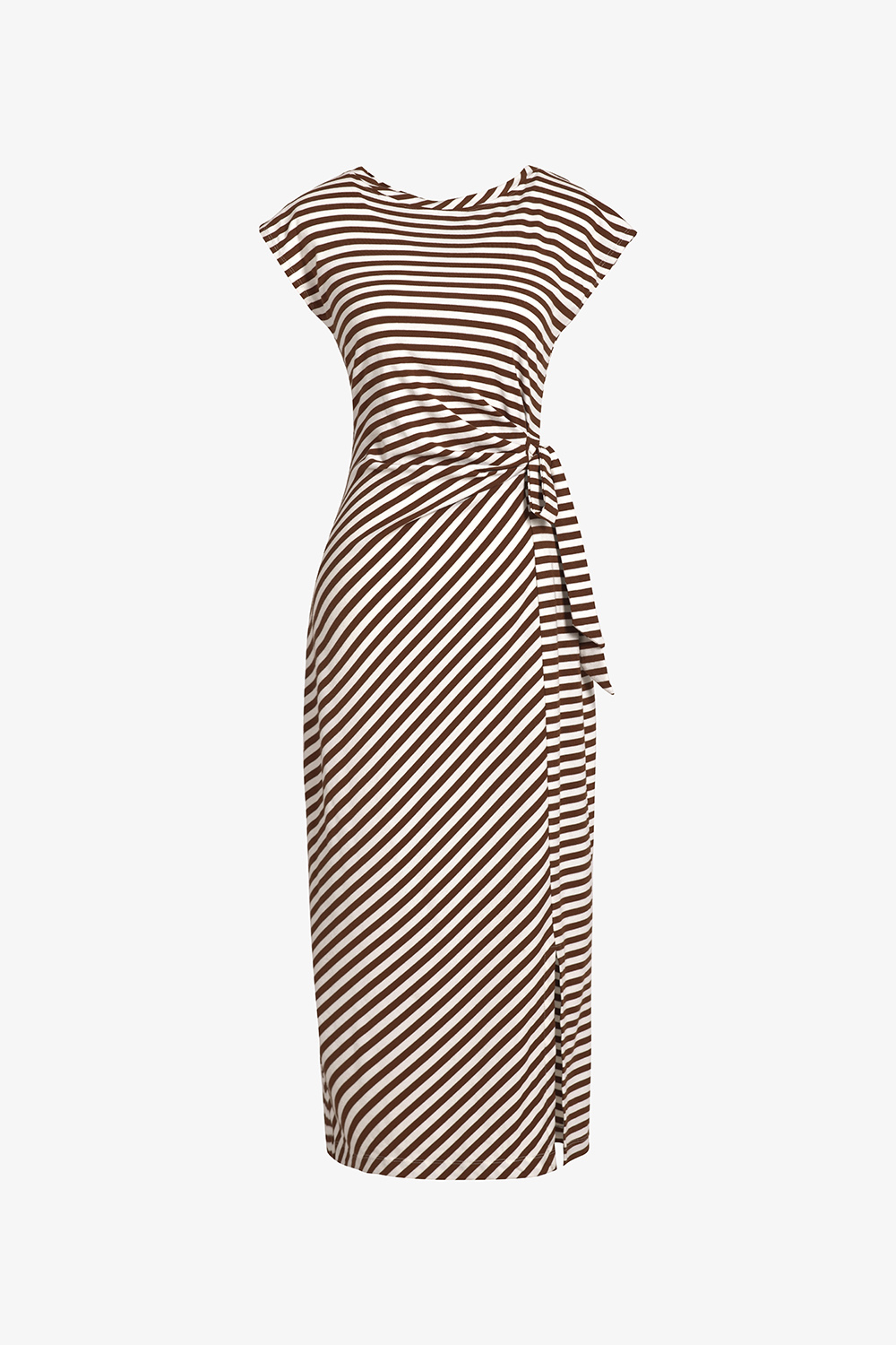 Đầm thun ôm kẻ sọc tay chờm thắt nơ eo