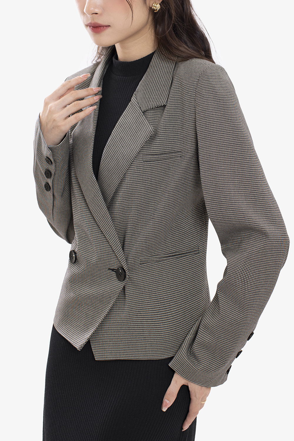 Áo khoác blazer nữ họa tiết kẻ ô