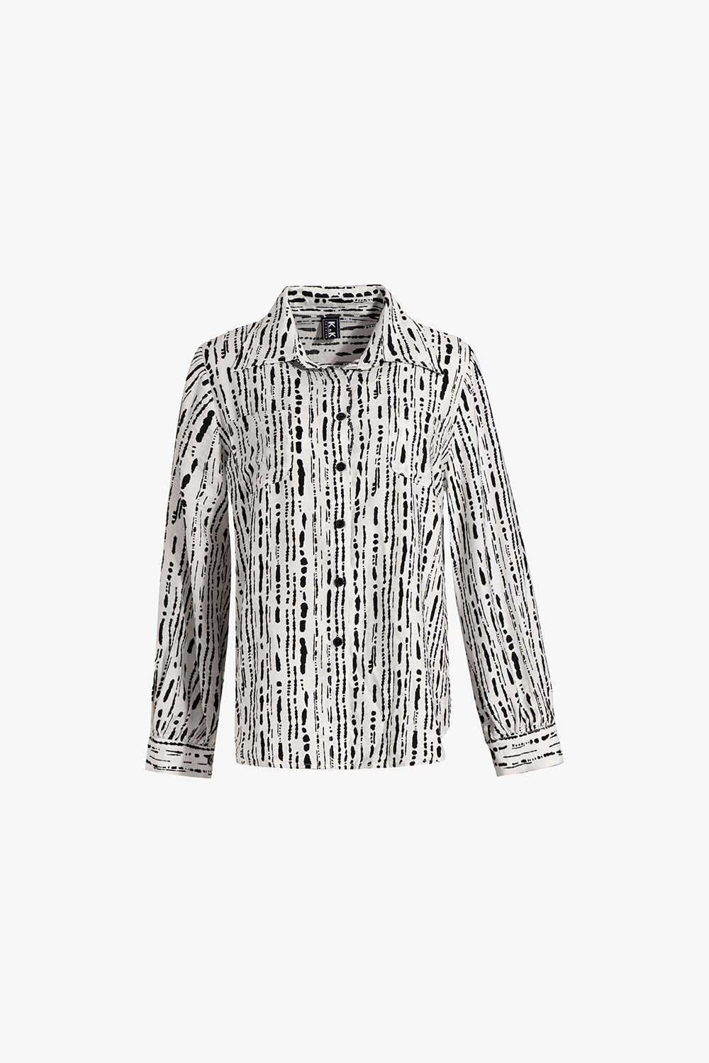 Áo sơ mi nữ tay dài hoạ tiết trắng đen