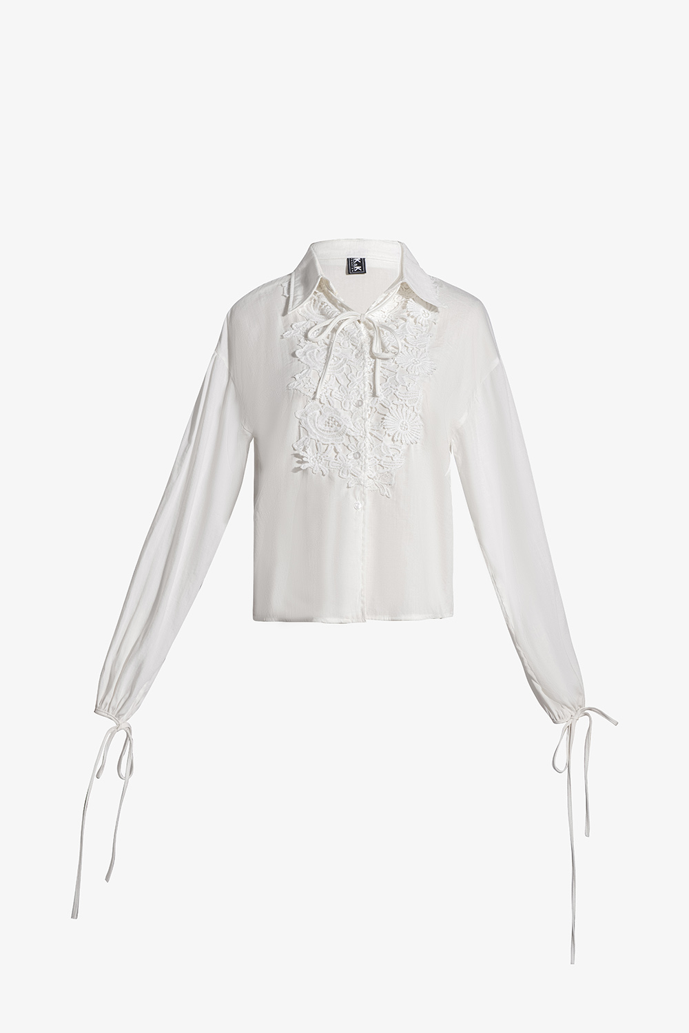 Áo sơ mi nữ trắng phối ren thắt nơ