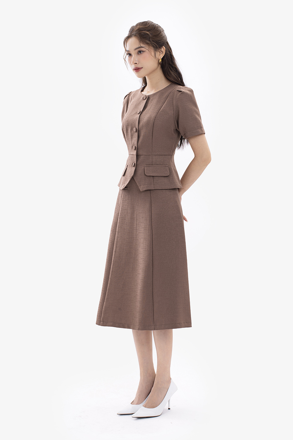 Áo peplum công sở nữ phối nút