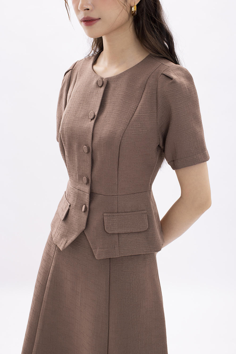 Áo peplum công sở nữ phối nút