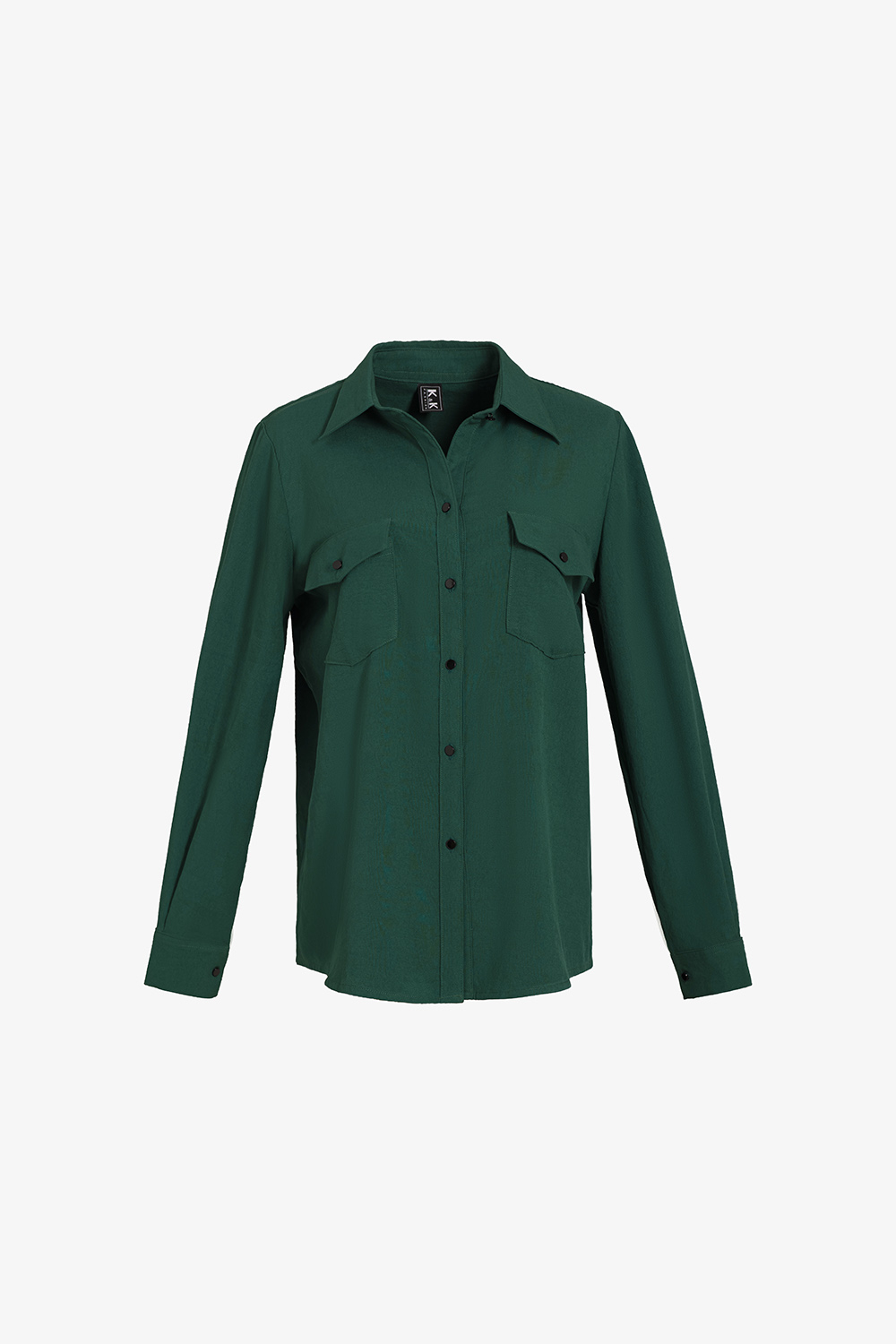 Áo sơ mi công sở nữ màu xanh hai túi trước