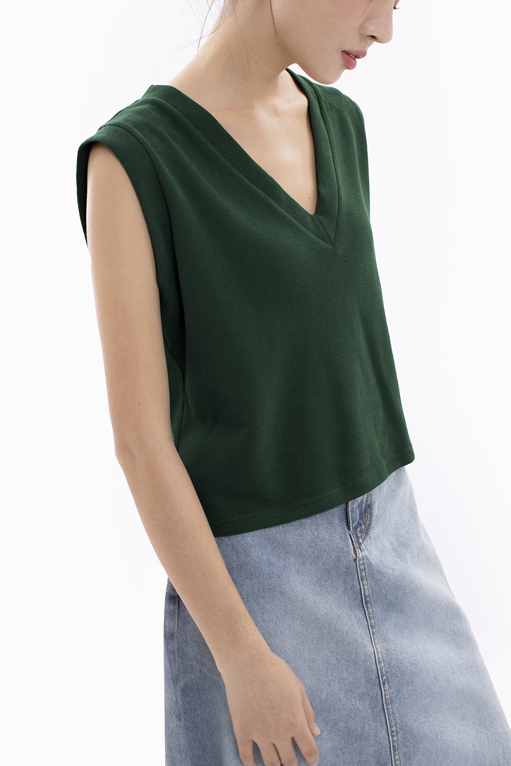 Áo ghi lê nữ cổ tim màu xanh lá cây