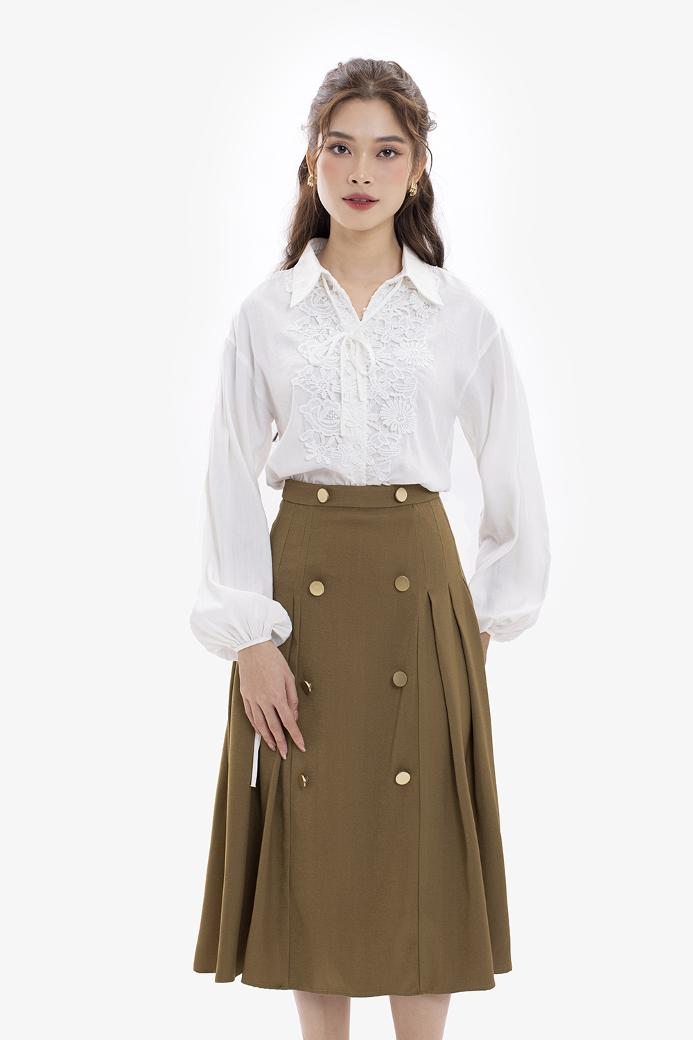 Chân váy caro dài lưng cao phối nút phong cách retro | Shopee Việt Nam