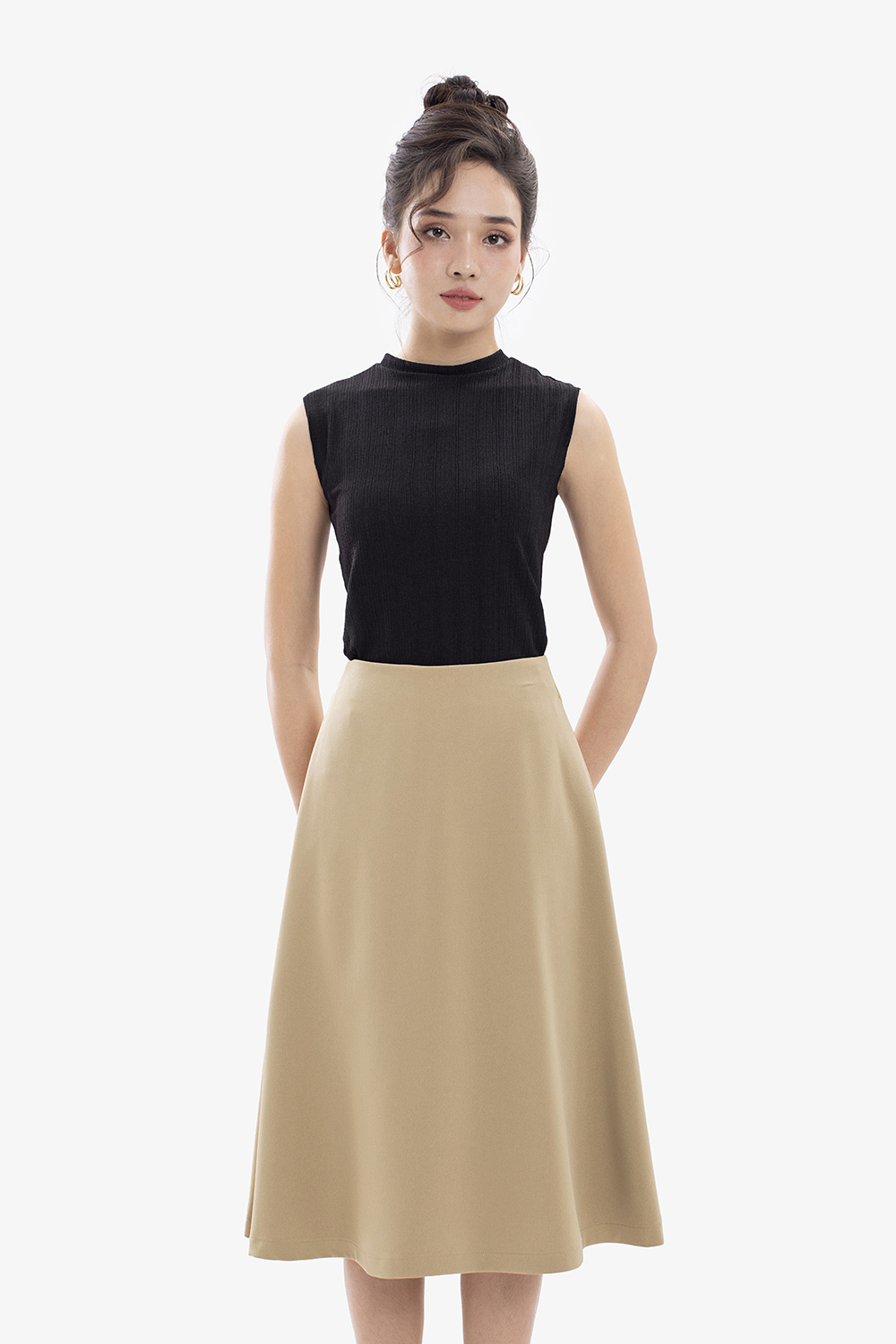 CV2056 - Chân váy xoè có đai eo màu đen - Thời trang công sở nữ - Bazzi.vn