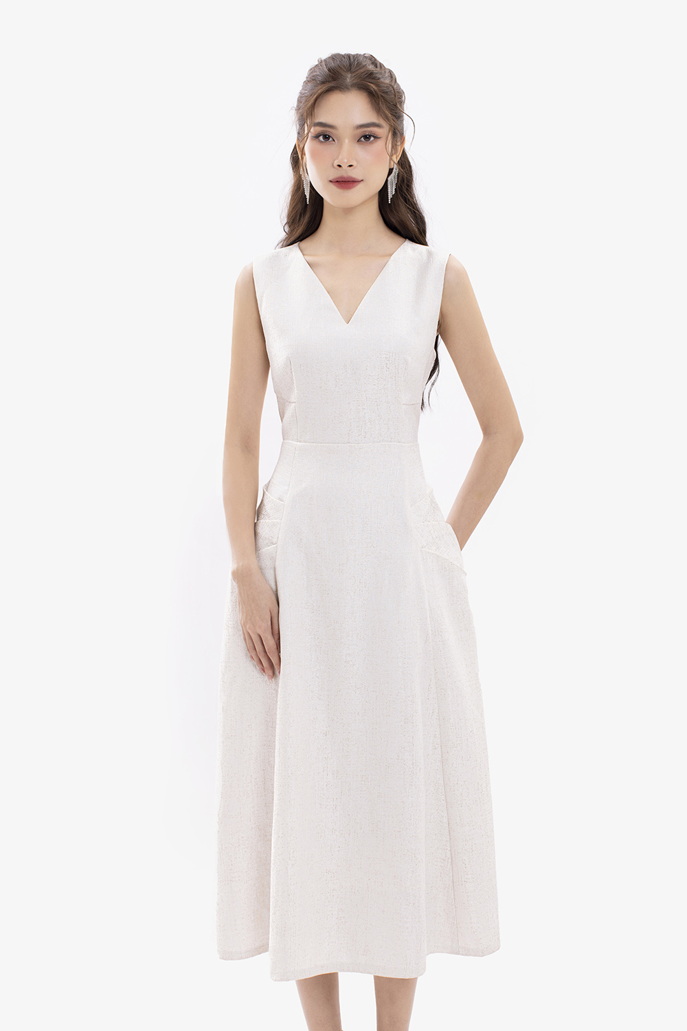 Váy trắng dự tiệc trễ vai thiết kế đơn giản, dễ thương #1088