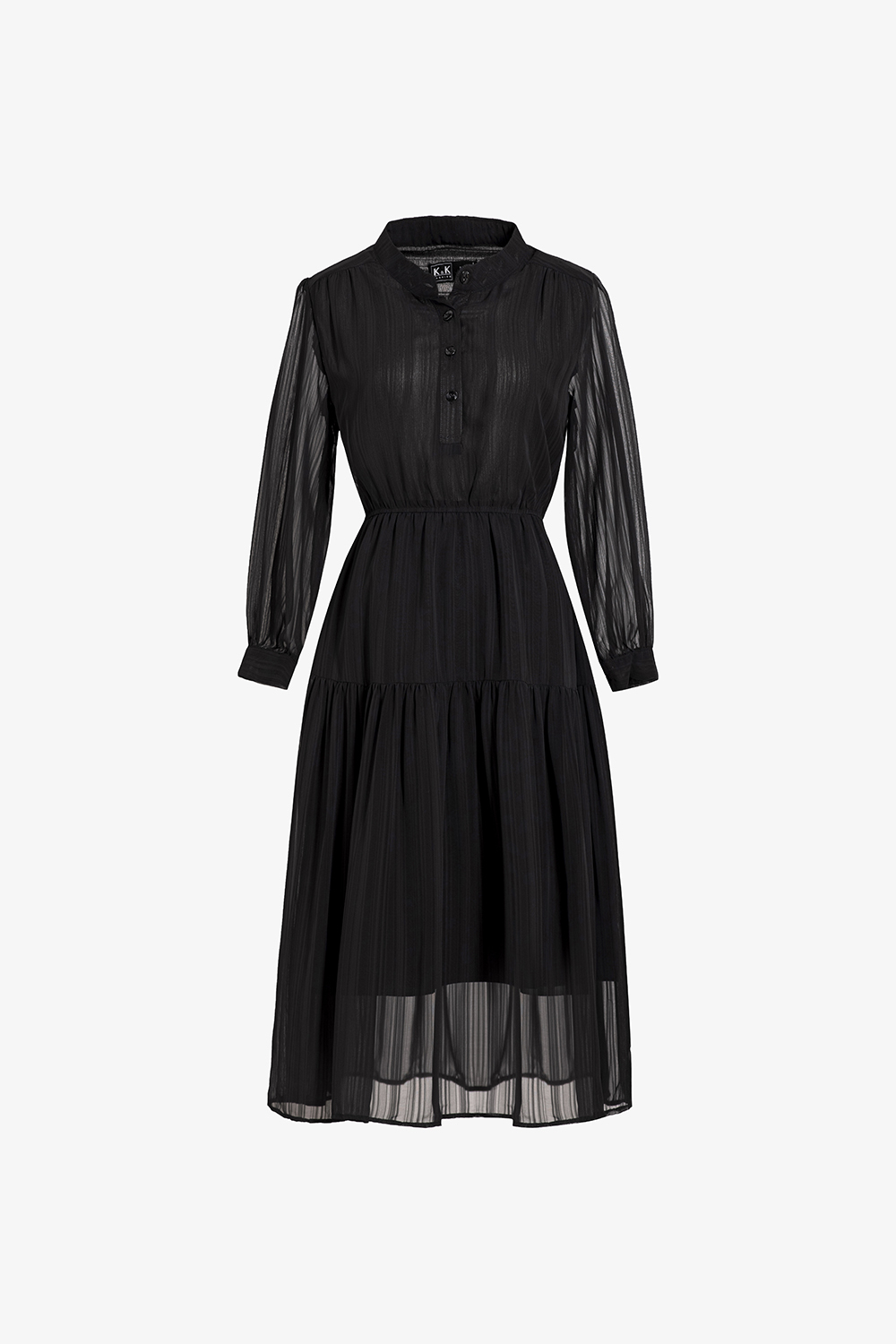 Đầm đen dáng xòe kẻ sọc tay dài