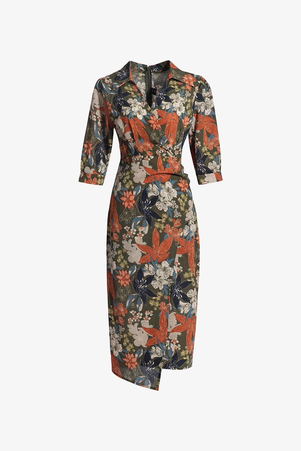 Đầm công sở kiểu wrap dress họa tiết hoa to