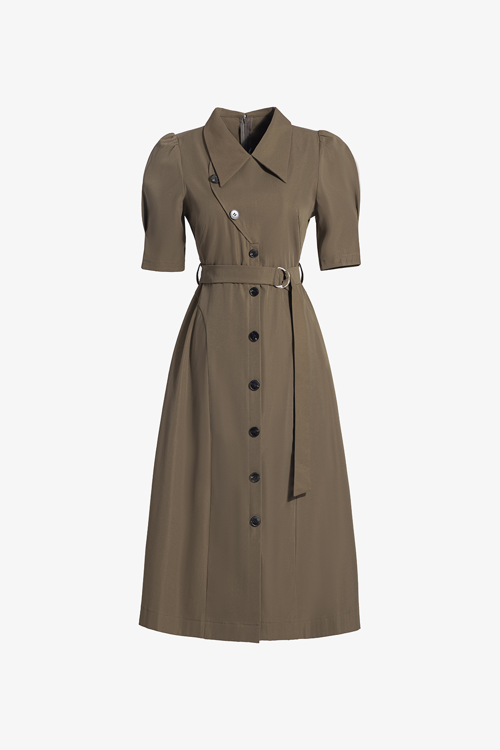 Đầm công sở chữ A cổ sen phối thắt lưng