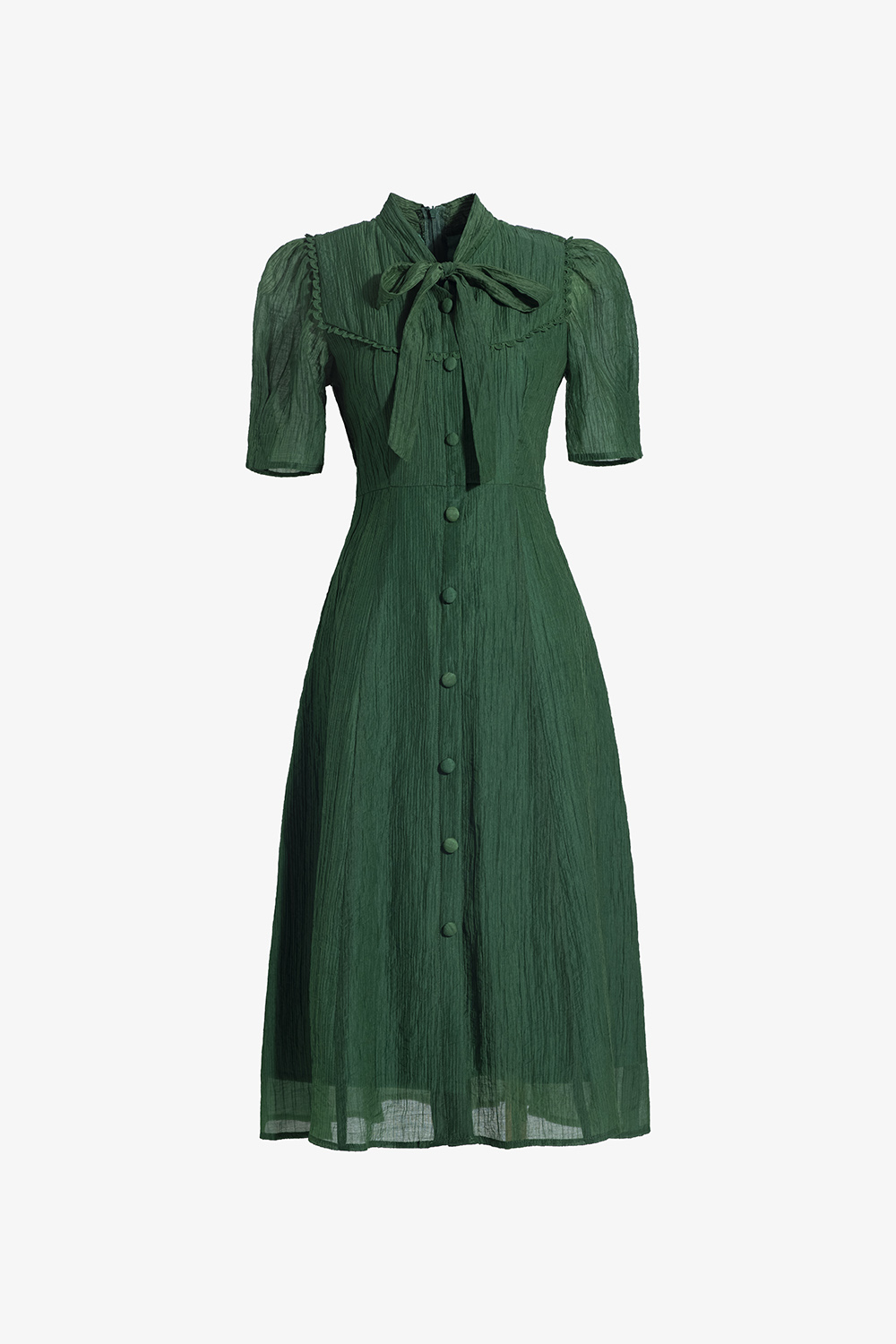 Đầm xanh công sở dáng chữ a cổ phối nơ