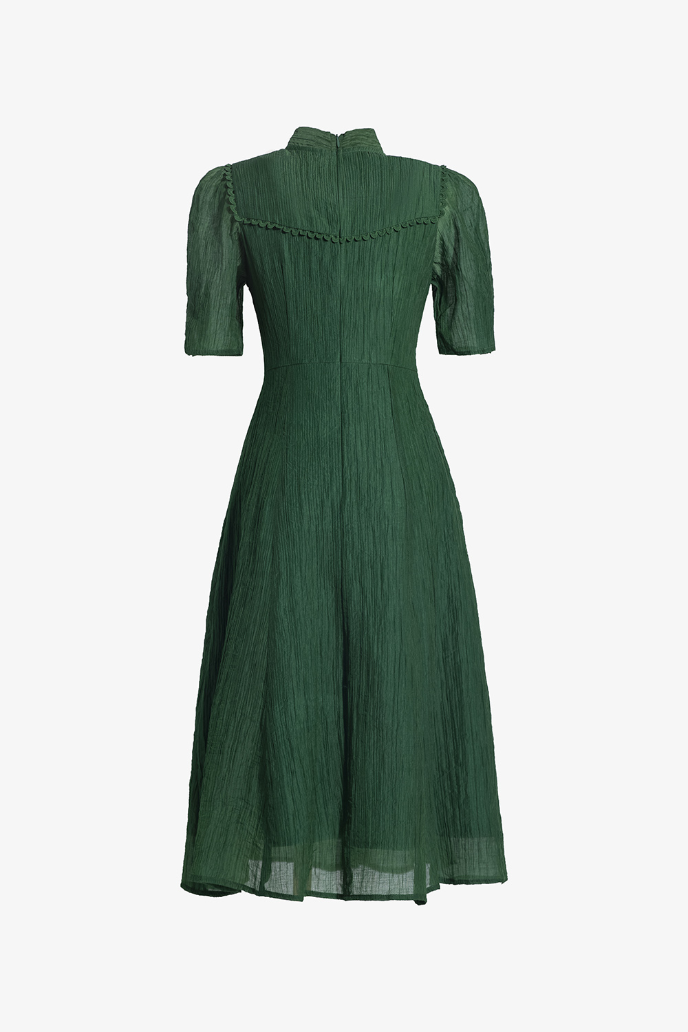 Đầm xanh công sở dáng chữ a cổ phối nơ