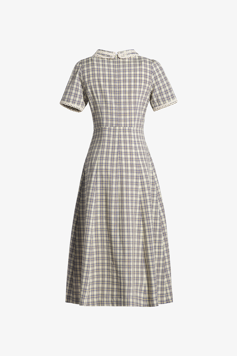 Đầm chữ A hoạ tiết caro cổ lá sen