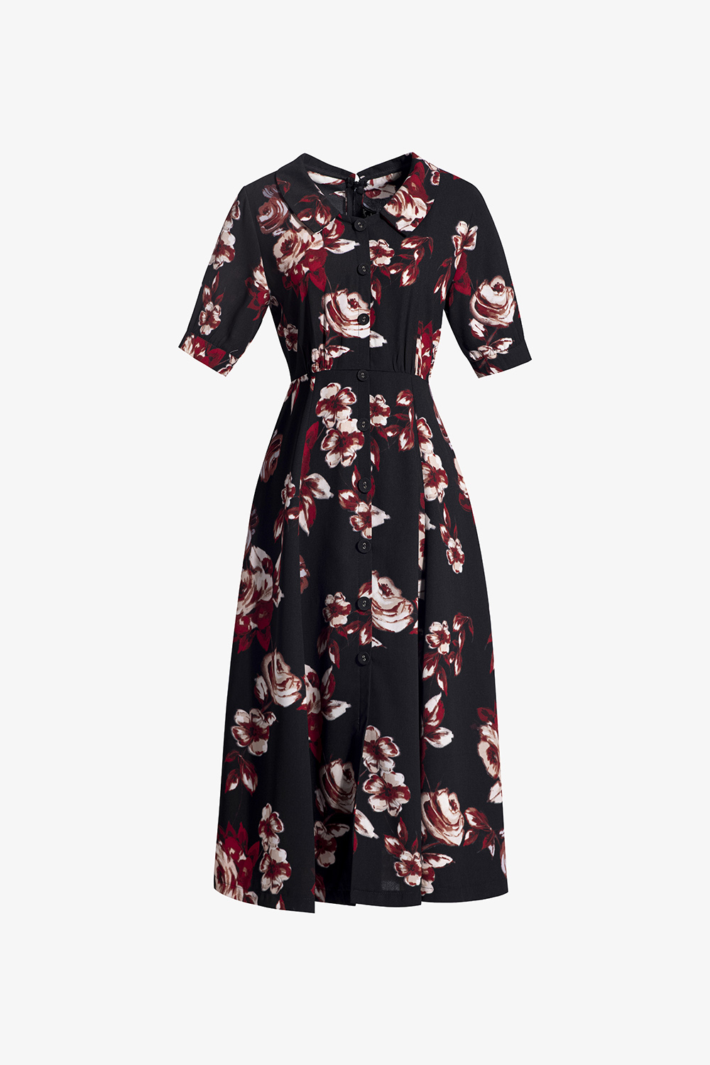 Đầm hoa dáng xòe tay lỡ cổ phối nơ