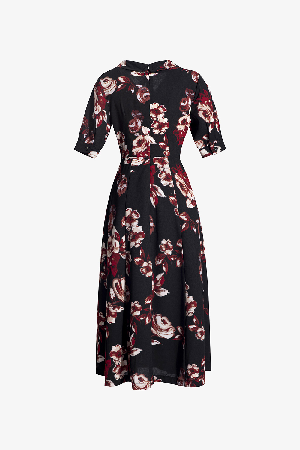 Đầm hoa dáng xòe tay lỡ cổ phối nơ