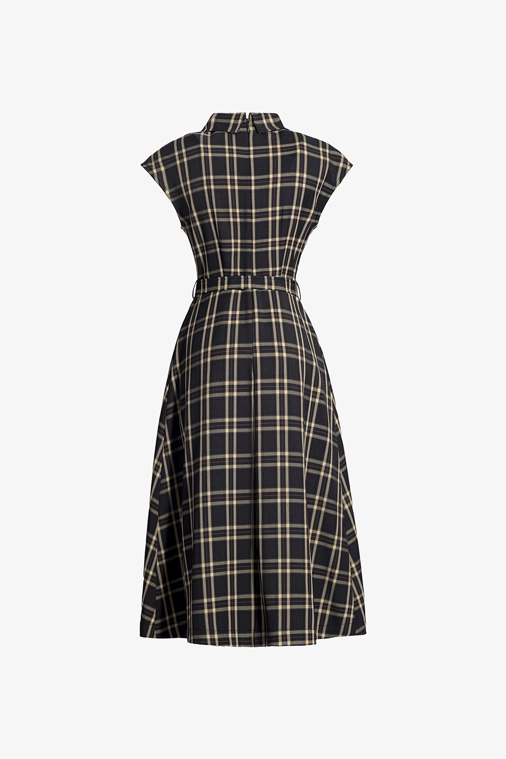 Đầm công sở caro cổ đan tông phối thắt lưng