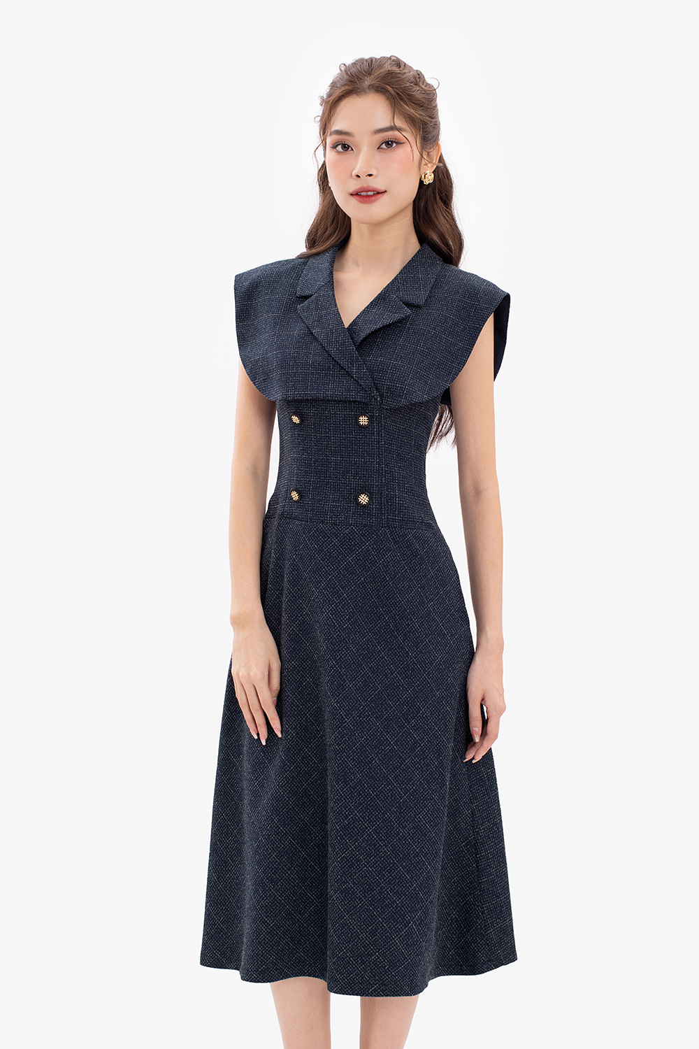 Đầm xòe công sở cổ đan tông