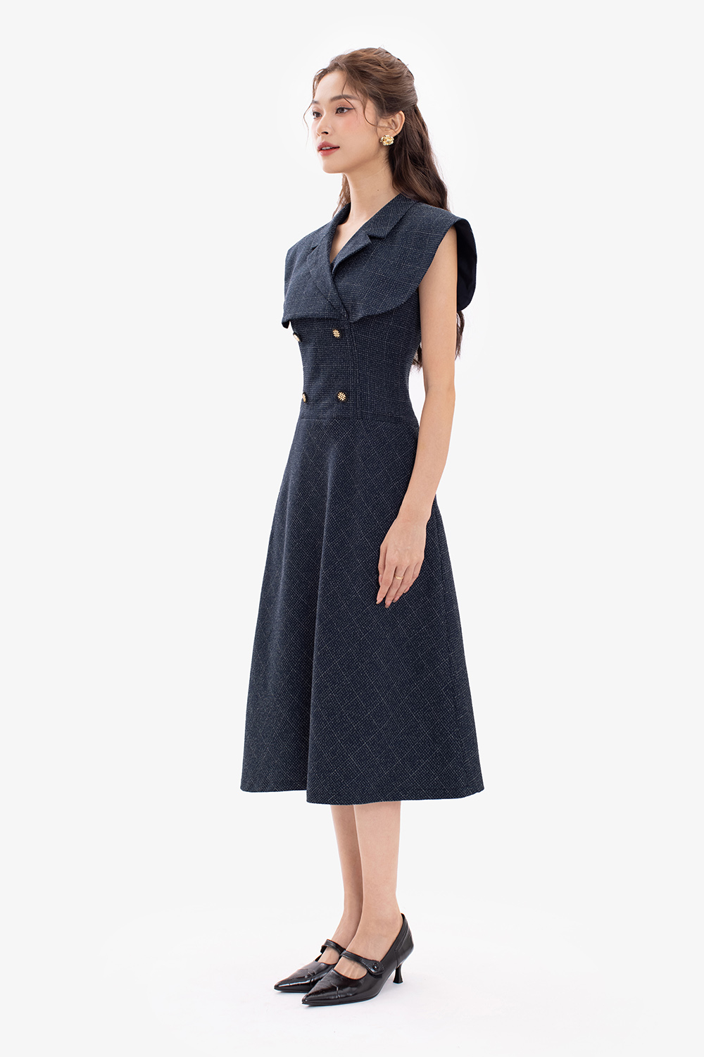 Đầm xòe công sở cổ đan tông