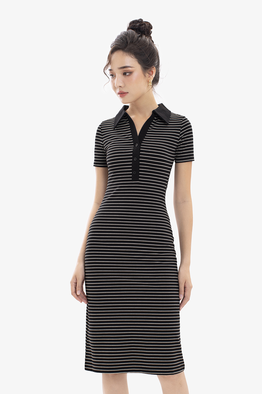 Đầm thun polo kẻ sọc dáng ôm