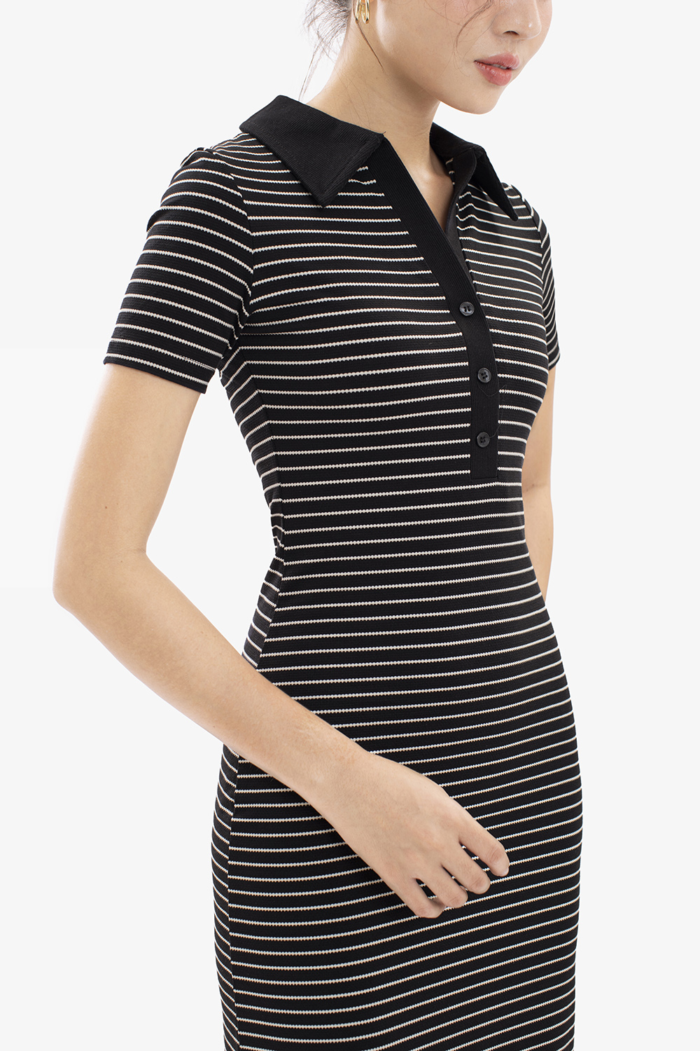 Đầm thun polo kẻ sọc dáng ôm