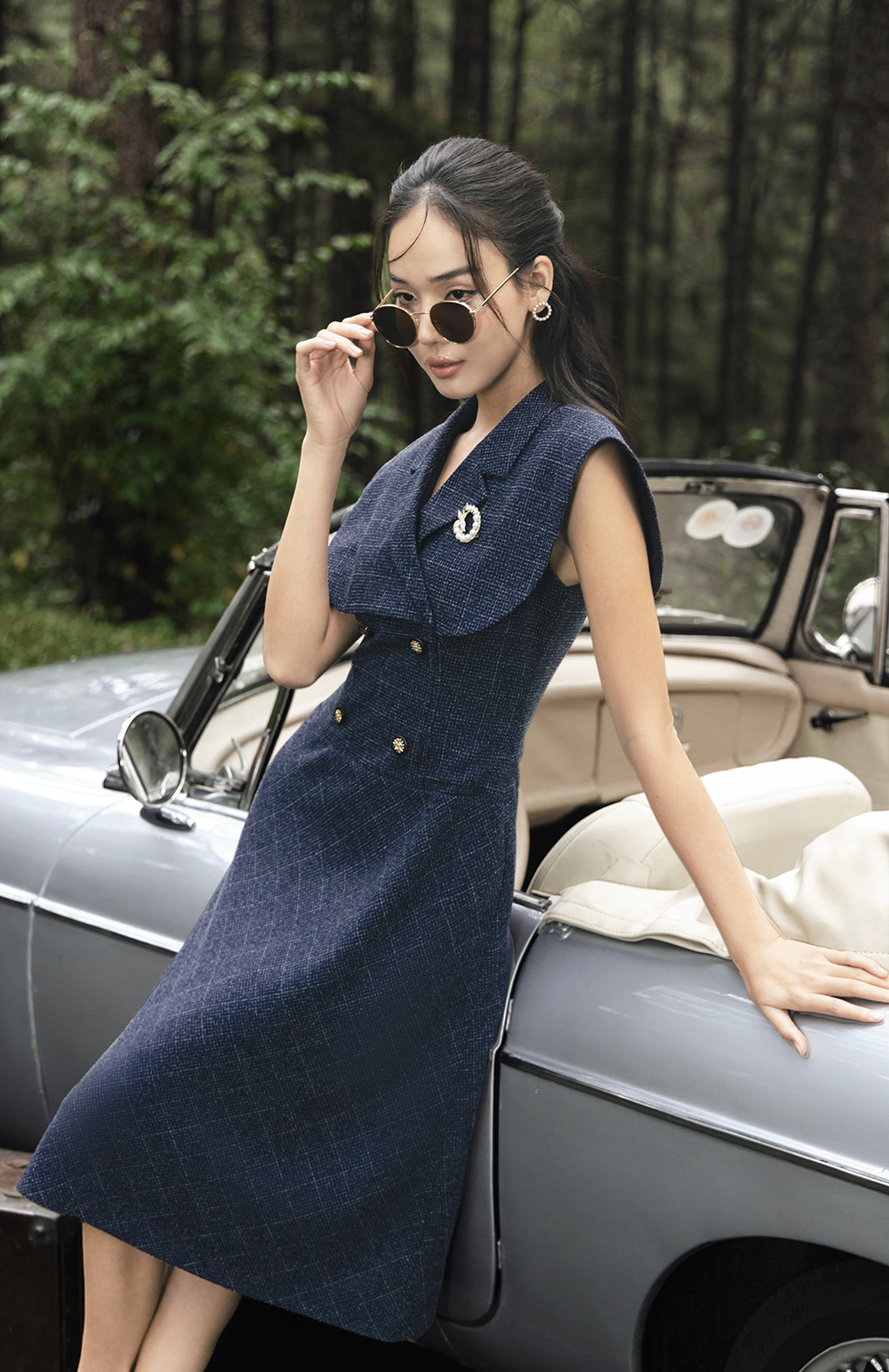 Đầm công sở dáng chữ a họa tiết caro KK164-09