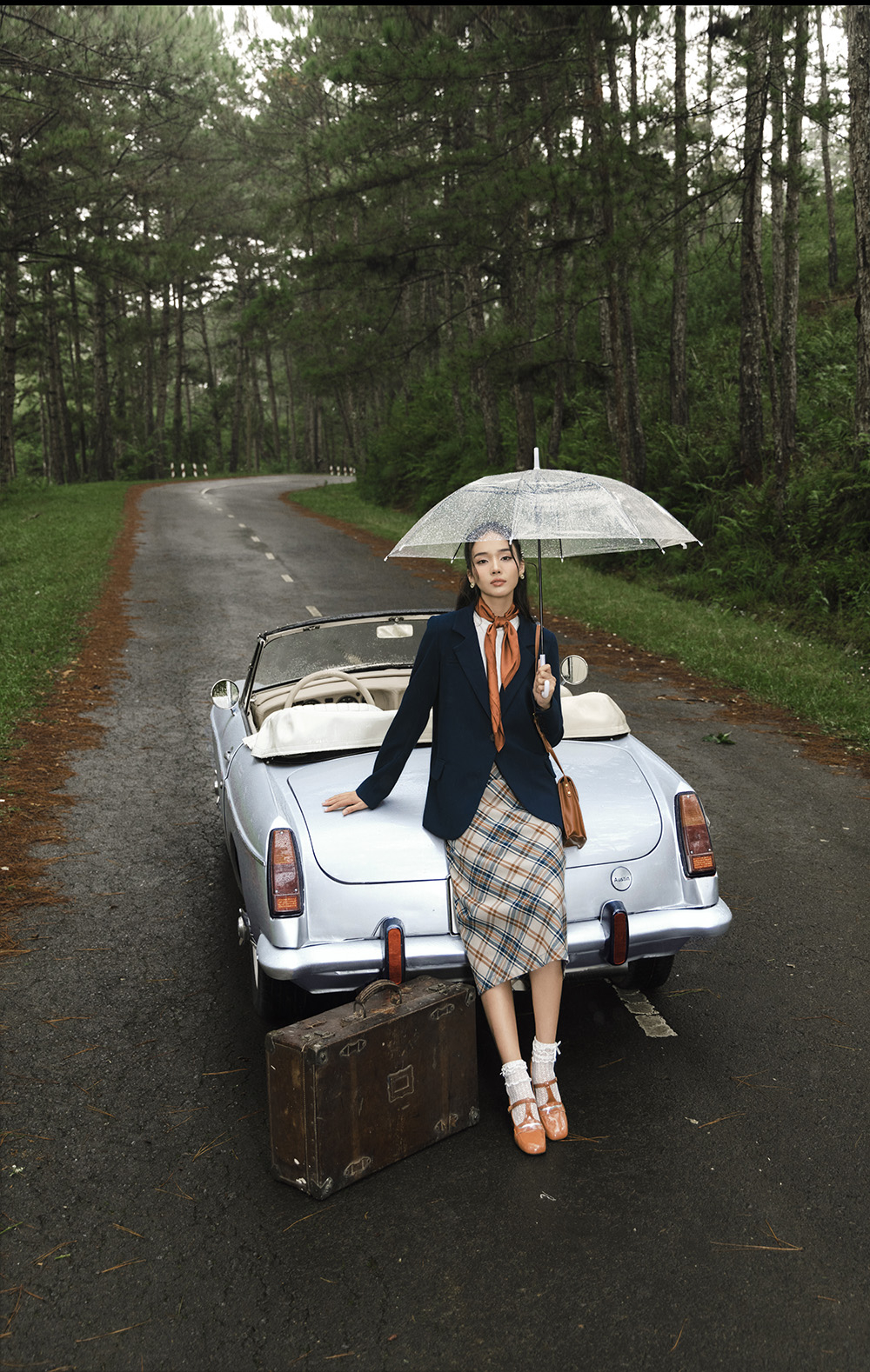 Chân váy công sở caro dáng suông