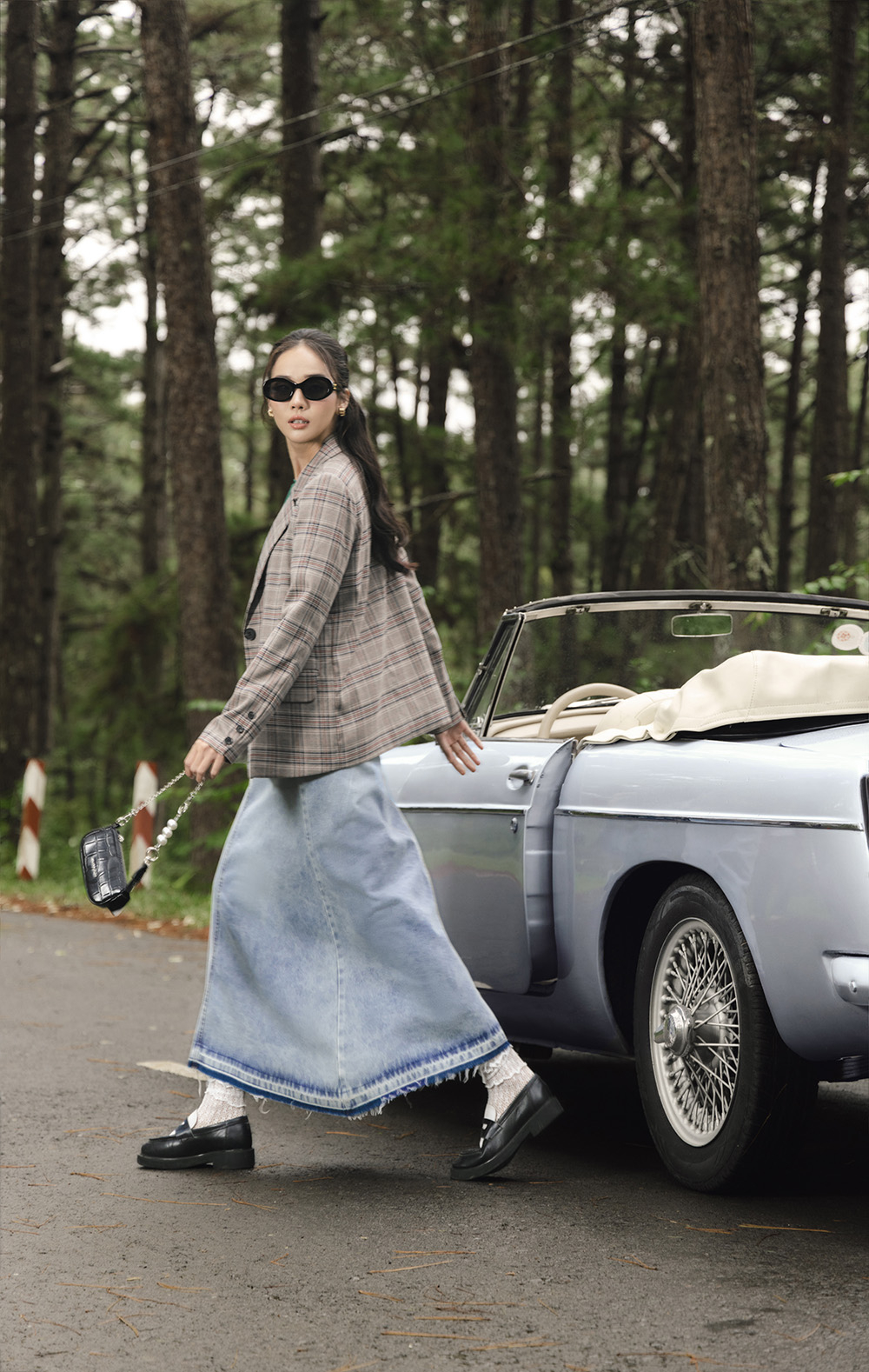 Áo blazer công sở nữ sọc caro dài tay