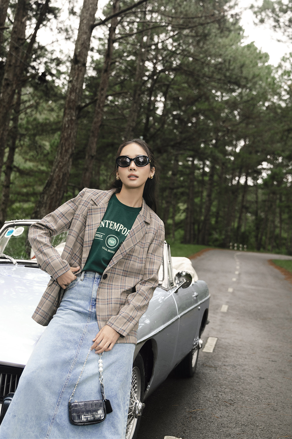 Áo blazer công sở nữ sọc caro dài tay