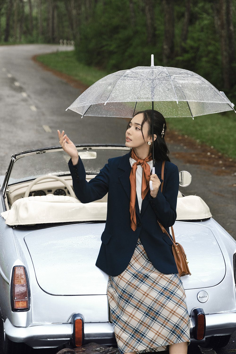 Áo khoác blazer nữ màu xanh đen tay dài