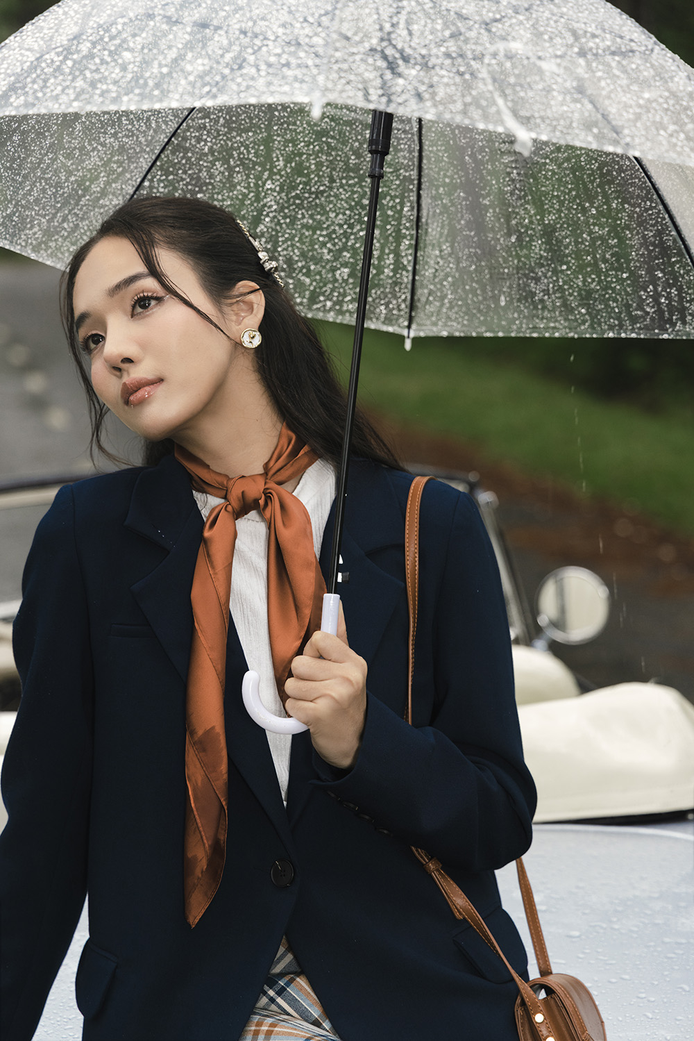 Áo khoác blazer nữ màu xanh đen tay dài