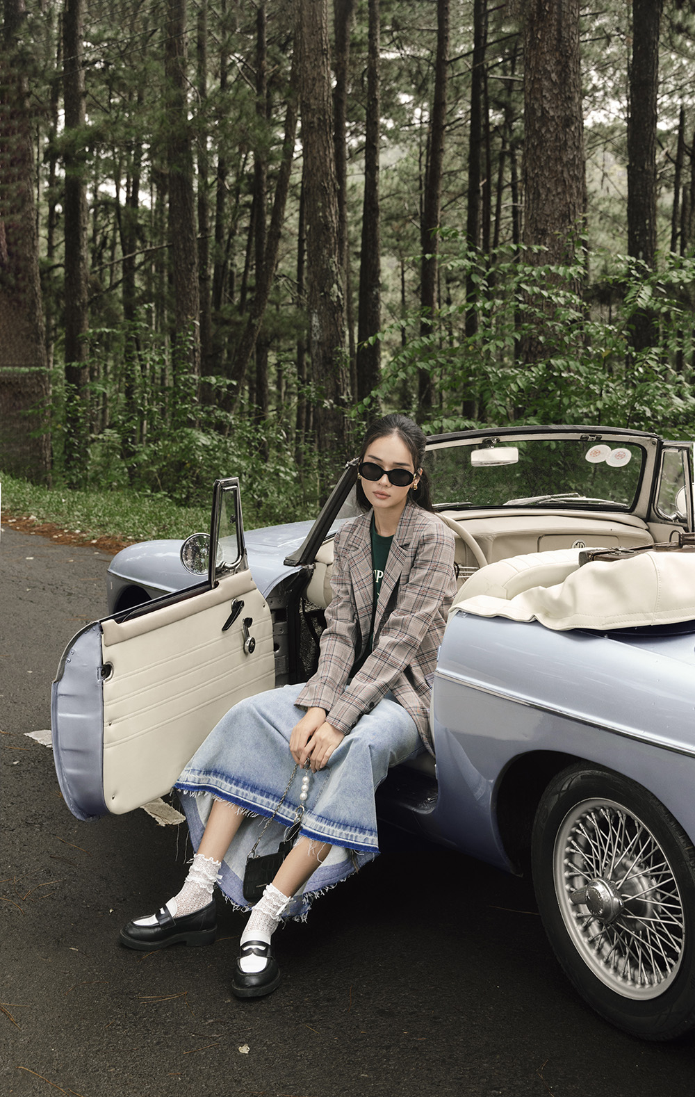 Chân váy jeans dáng dài chữ a