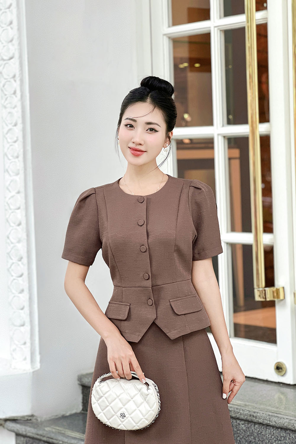 Áo peplum công sở nữ phối nút
