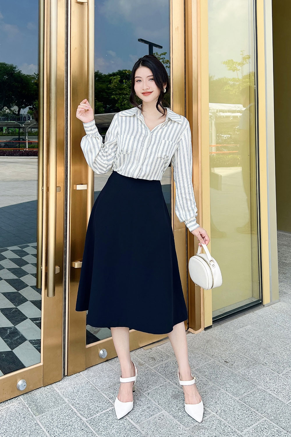 Chân váy công sở midi dáng xòe