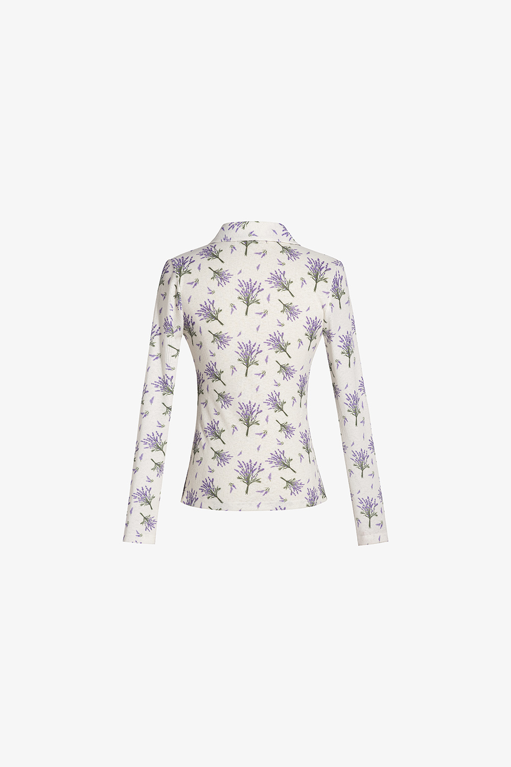 Áo sơ mi thun hoạ tiết hoa lavender nhún ngực