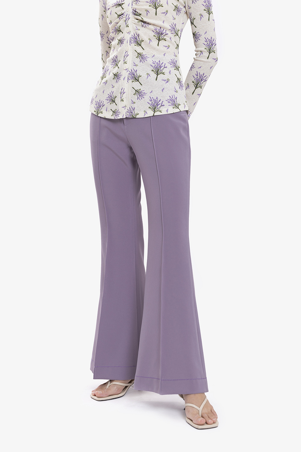 Quần lưng cao ống loe màu tím