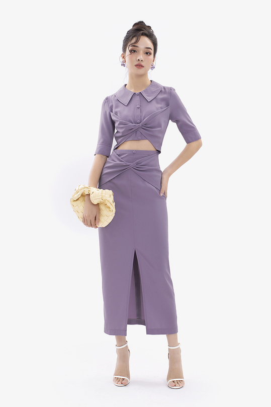 Đầm thiết kế ôm body dáng dài cổ cánh sen HL25-07