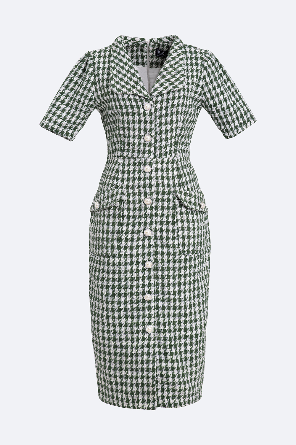 Đầm tweed dáng ôm phối túi màu xanh