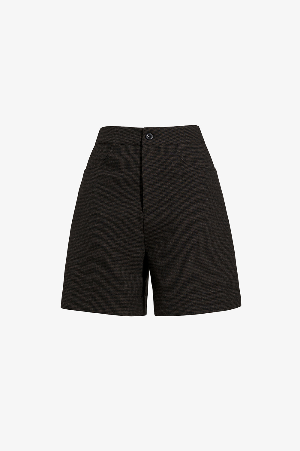 Quần short caro nâu  đen nữ lưng cao