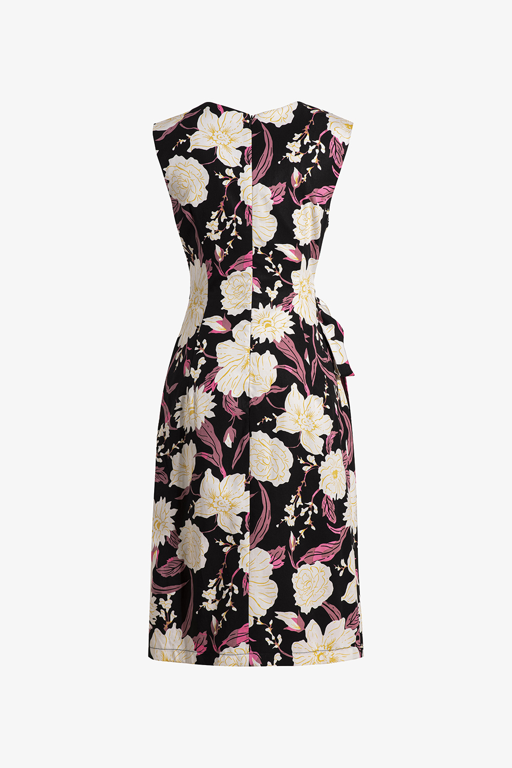 Đầm công sở đen họa tiết hoa tùng đắp chéo