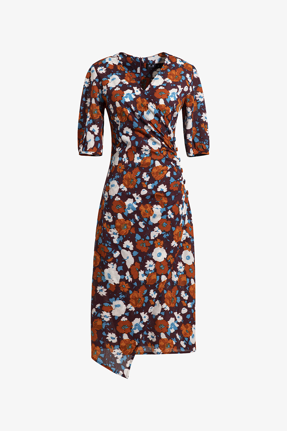 Đầm ôm họa tiết hoa cổ V đắp chéo