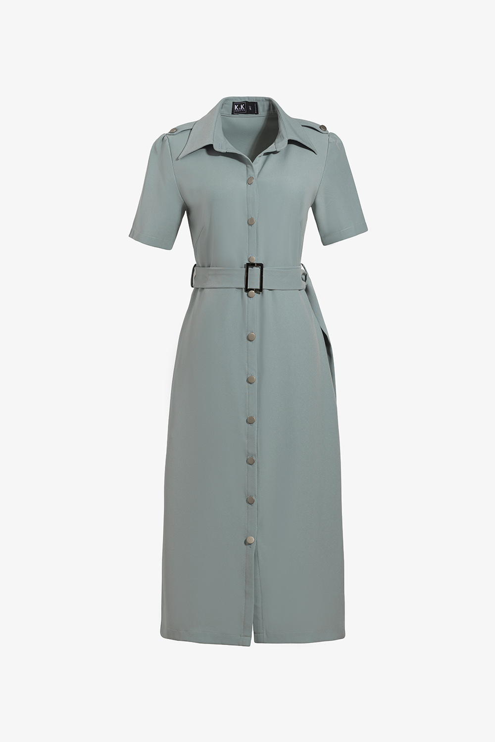 Đầm sơ mi công sở nữ màu xanh phối thắt lưng