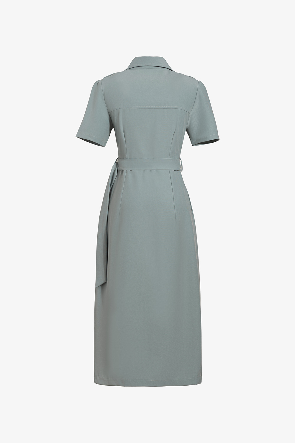 Đầm sơ mi công sở nữ màu xanh phối thắt lưng