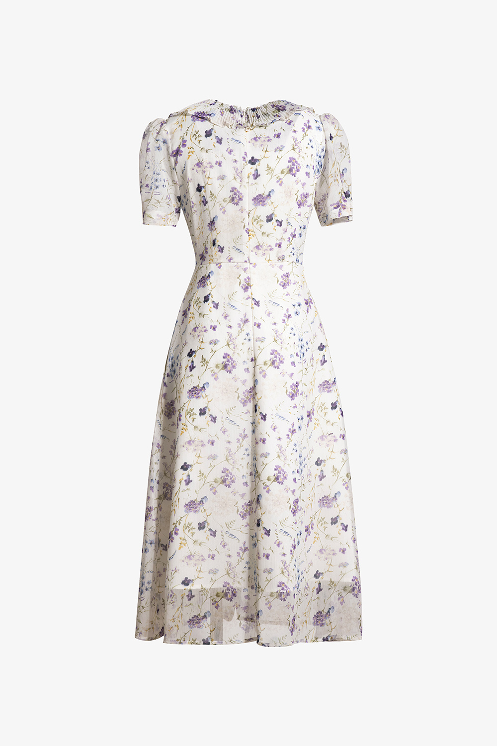 Đầm hoa trắng dáng chữ A cổ phối nơ